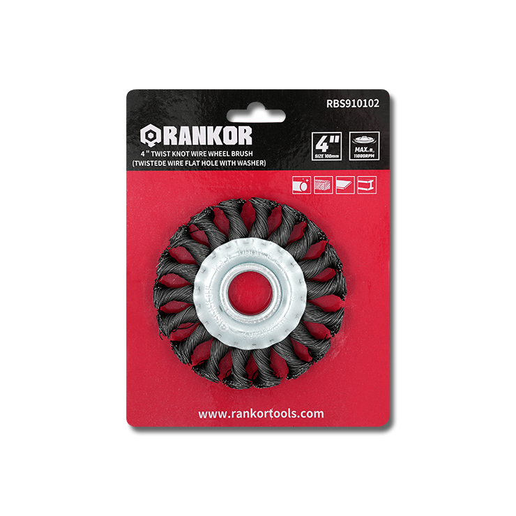 4" Twist Knot Wire Wheel Brush (Twisted Wire Flat Hole With Washer)
